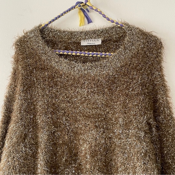 Citylux Collection Sparkly Gold Tinsel Pullover Sweater - Picture 3 of 16
